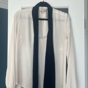 LOFT White Blouse with Black Scarf Detail